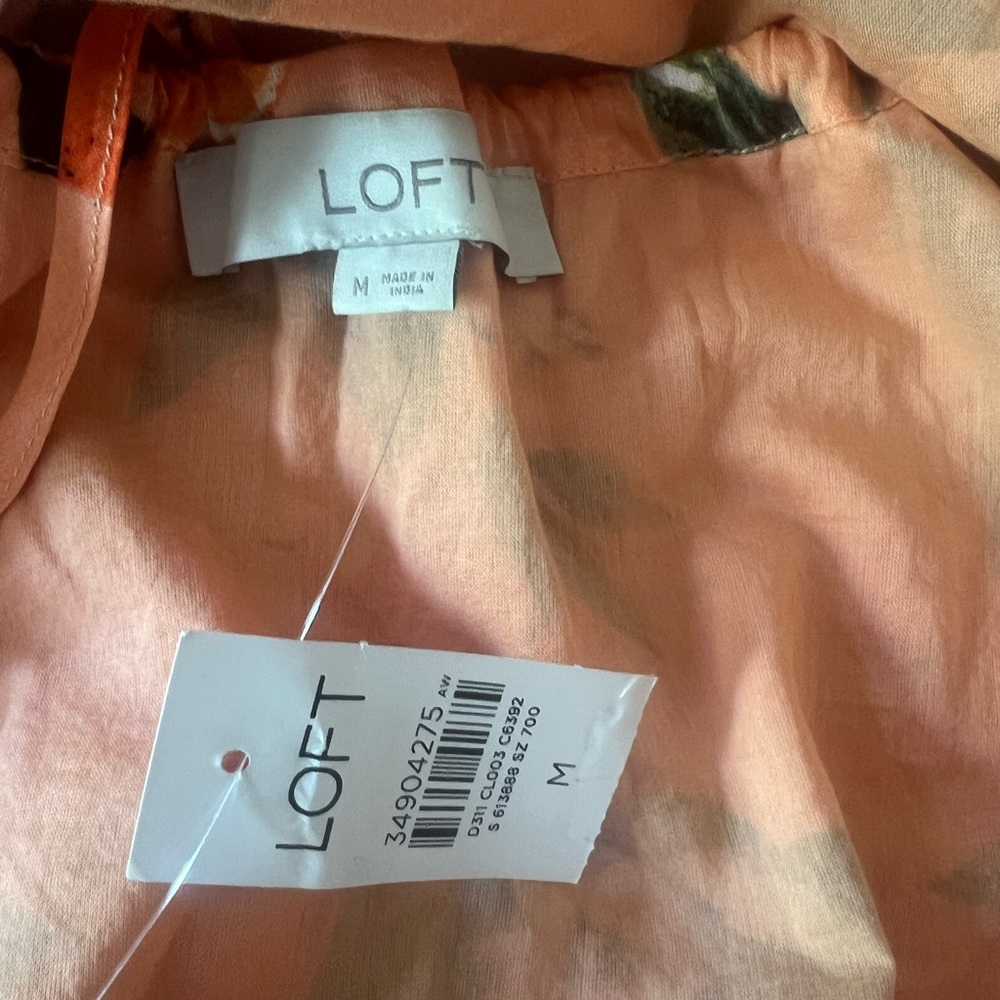 LOFT Peach Floral Square-Neck Cropped Blouse - Picture 5 of 5